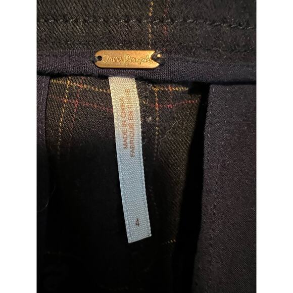 Free People Women's High Rise Plaid Straight Leg Ankle Pants Navy Blue Size 4 - Picture 8 of 10